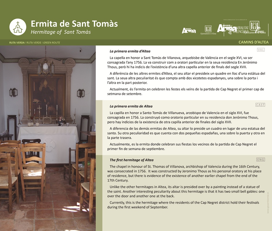 Panel informativo de la Ermita de Sant Tomàs