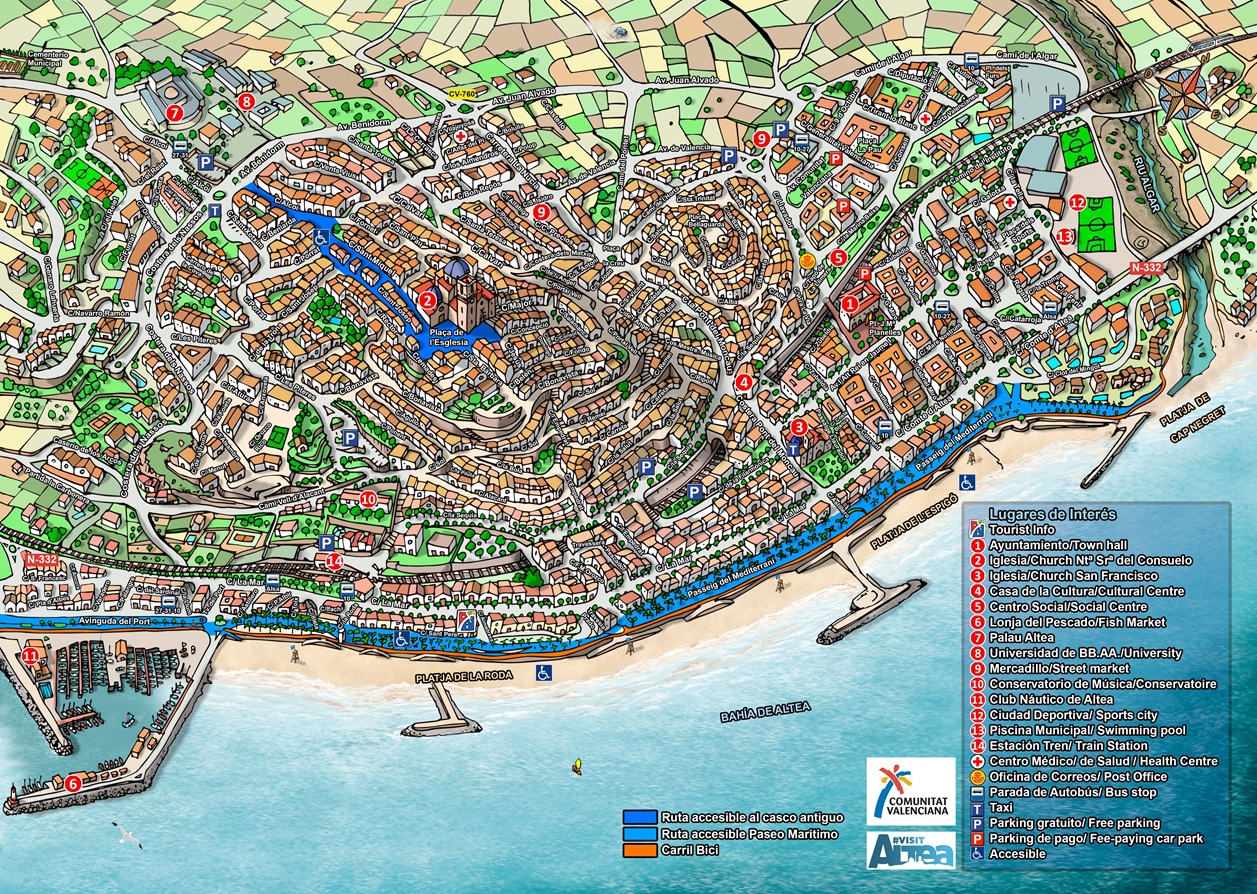Mapa con rutas accesibles pueblo de Altea