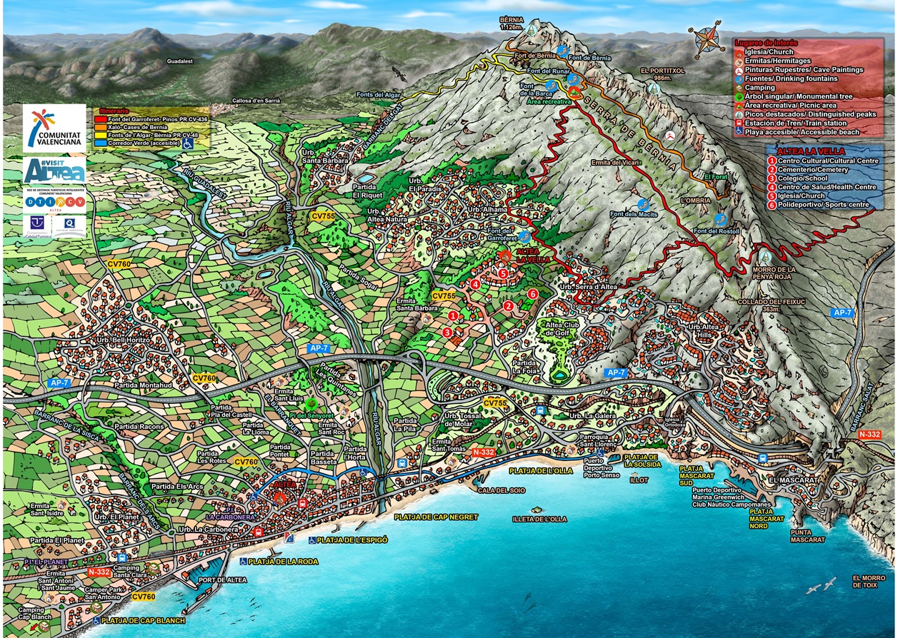 Mapa con rutas accesibles municipio de Altea